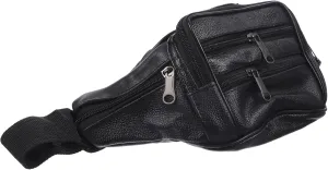 Leather Waist Bag for Men Crossbody Messenger Chest Bag for Outdoor Travel Sports Lightweight Utility Fanny Pack Black