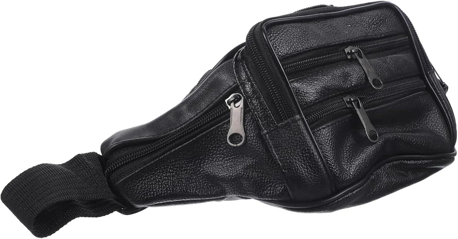 Leather Waist Bag for Men Crossbody Messenger Chest Bag for Outdoor Travel Sports Lightweight Utility Fanny Pack Black