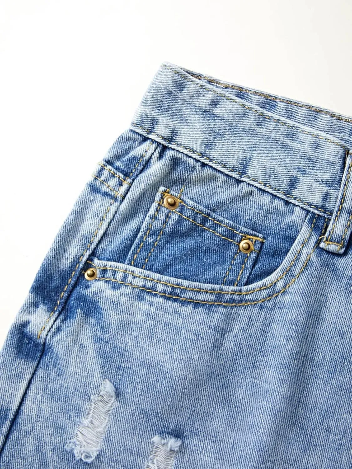 LQI Women's High Waist Baggy Boyfriend Jeans Distressed Wide Leg Denim Pants