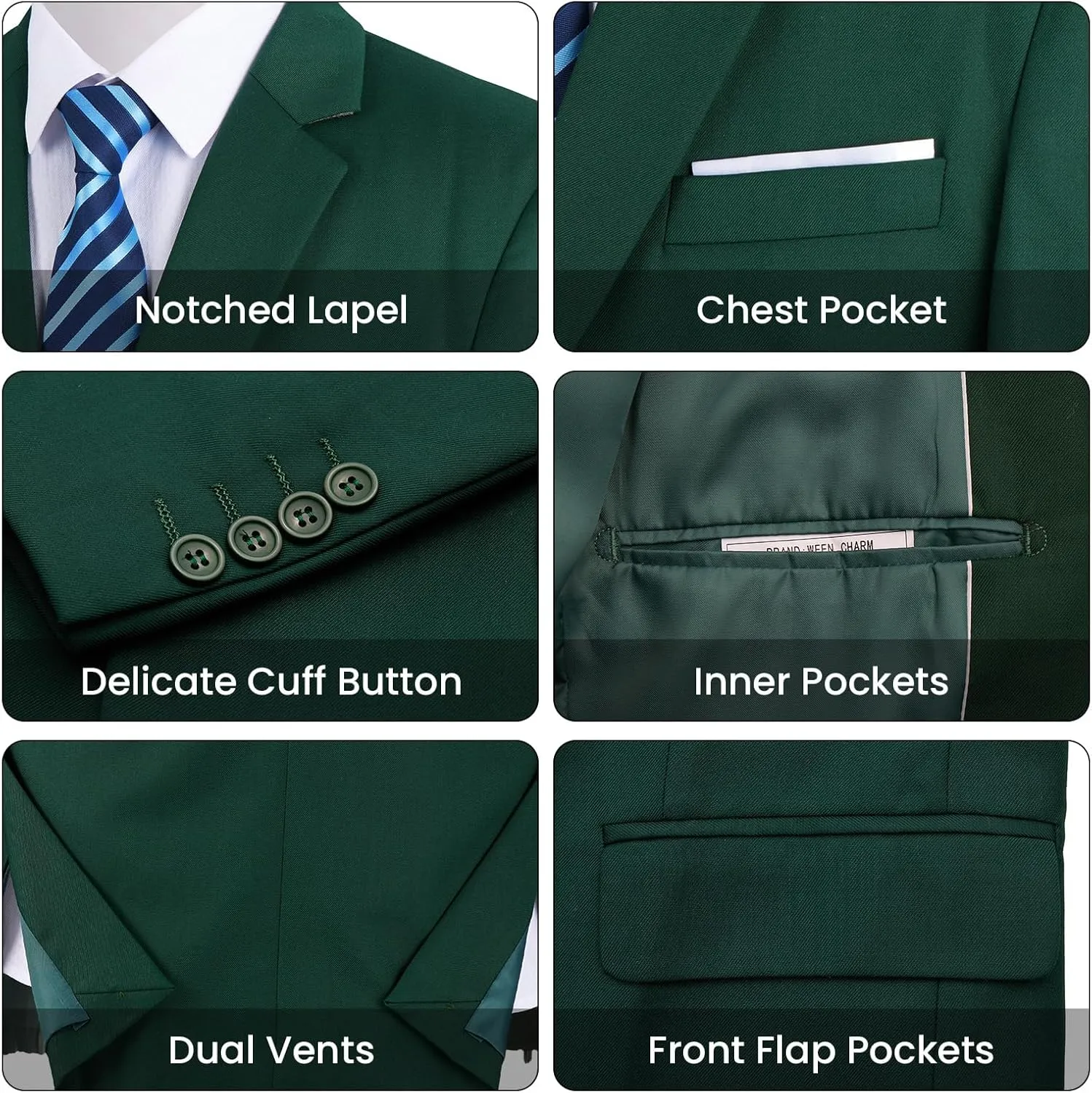 MAGE MALE Mens 3 Piece Slim Fit Suits Tuxedo Suit Set Prom Wedding Suits Two Button Blazer Jacket Vest Pants with Tie