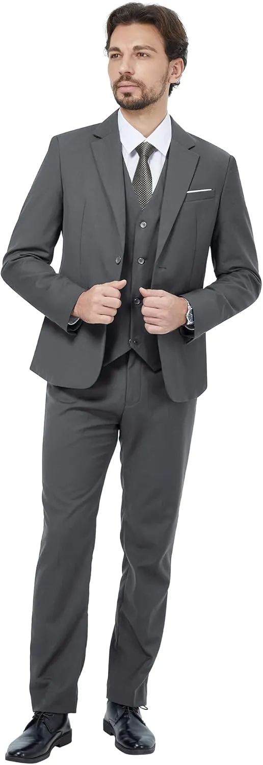 MAGE MALE Mens 3 Piece Slim Fit Suits Tuxedo Suit Set Prom Wedding Suits Two Button Blazer Jacket Vest Pants with Tie