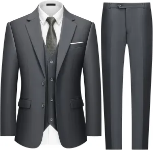 MAGE MALE Mens 3 Piece Slim Fit Suits Tuxedo Suit Set Prom Wedding Suits Two Button Blazer Jacket Vest Pants with Tie