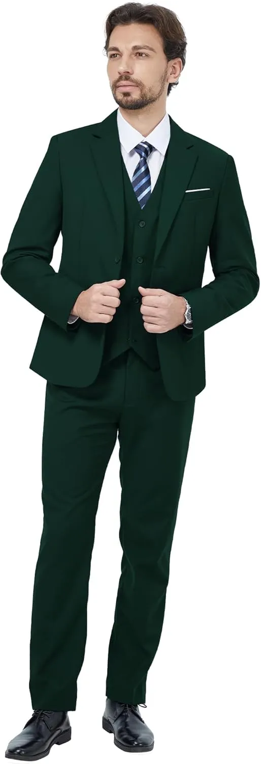 MAGE MALE Mens 3 Piece Slim Fit Suits Tuxedo Suit Set Prom Wedding Suits Two Button Blazer Jacket Vest Pants with Tie