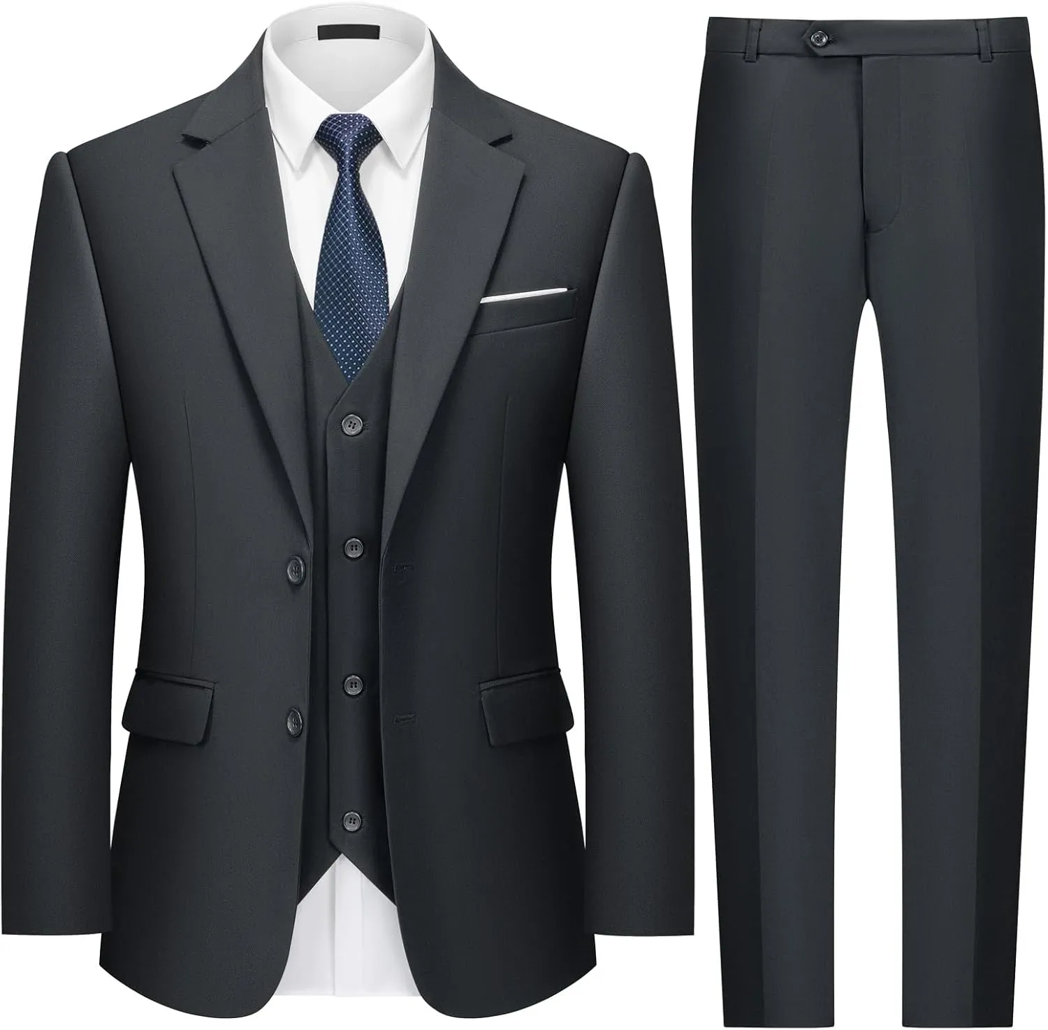 MAGE MALE Mens 3 Piece Slim Fit Suits Tuxedo Suit Set Prom Wedding Suits Two Button Blazer Jacket Vest Pants with Tie