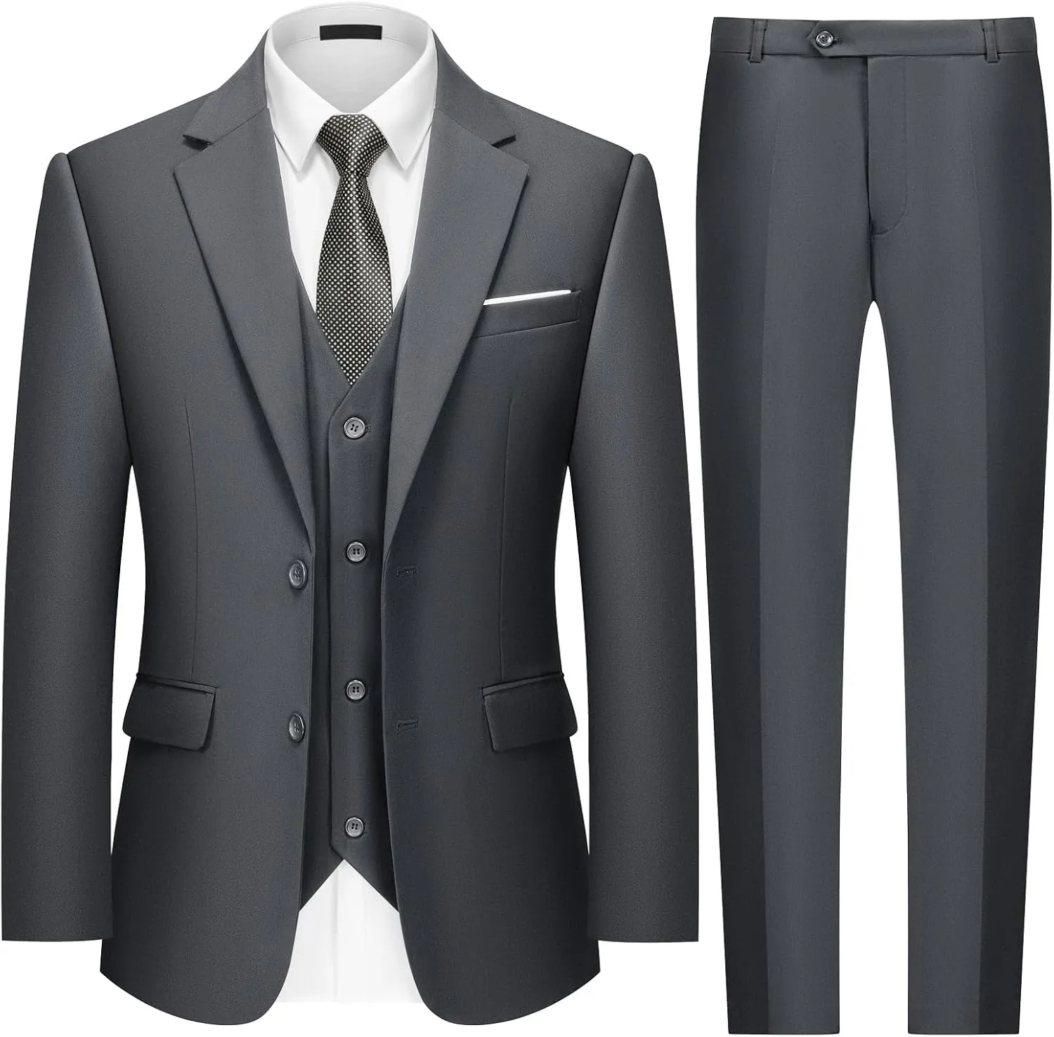 MAGE MALE Mens 3 Piece Slim Fit Suits Tuxedo Suit Set Prom Wedding Suits Two Button Blazer Jacket Vest Pants with Tie