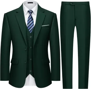 MAGE MALE Mens 3 Piece Slim Fit Suits Tuxedo Suit Set Prom Wedding Suits Two Button Blazer Jacket Vest Pants with Tie
