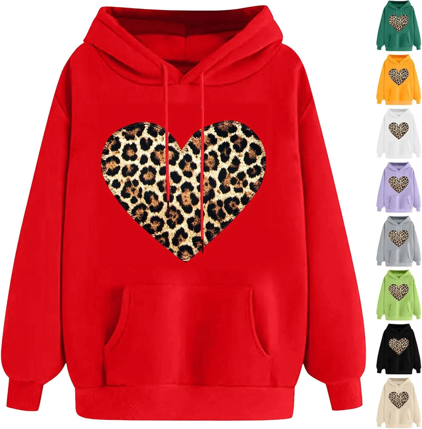 maisdgop Oversized Hoodies for Women Long Sleeve Heart Print Drawstring Hooded Sweatshirts Causal 2025 Valentines Pullover