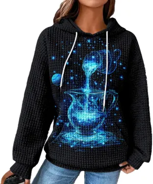 MARSVOVO Constellation Zodiac Graphic Hoodies for Women Gothic Waffle Sweatshirt Loose Casual Drawstring Fall Pullover