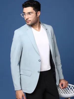 Men Blue Notched Lapel Slim Fit Single Breasted Blazer