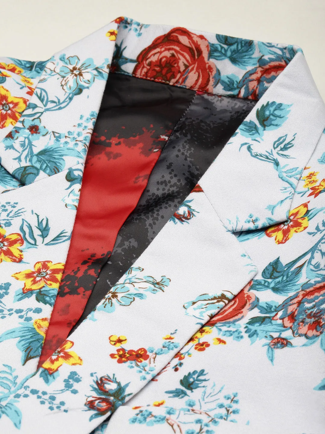 Men Blue Printed Single-Breasted Blazer