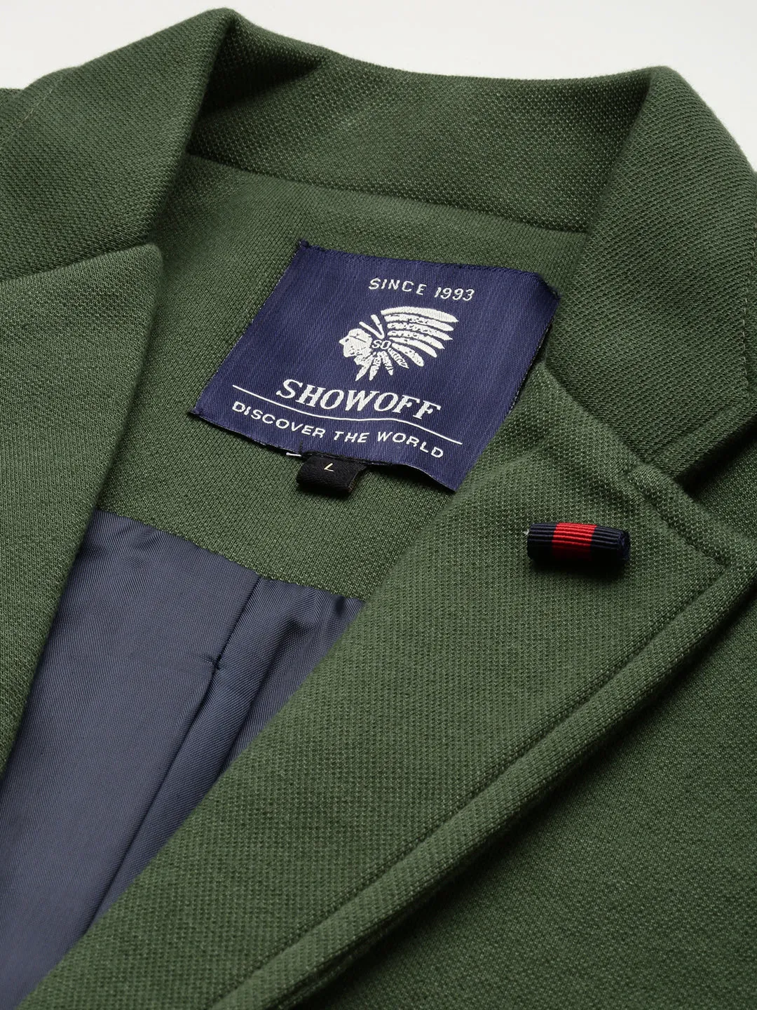 Men Green Slim-Fit Single Breasted Blazer