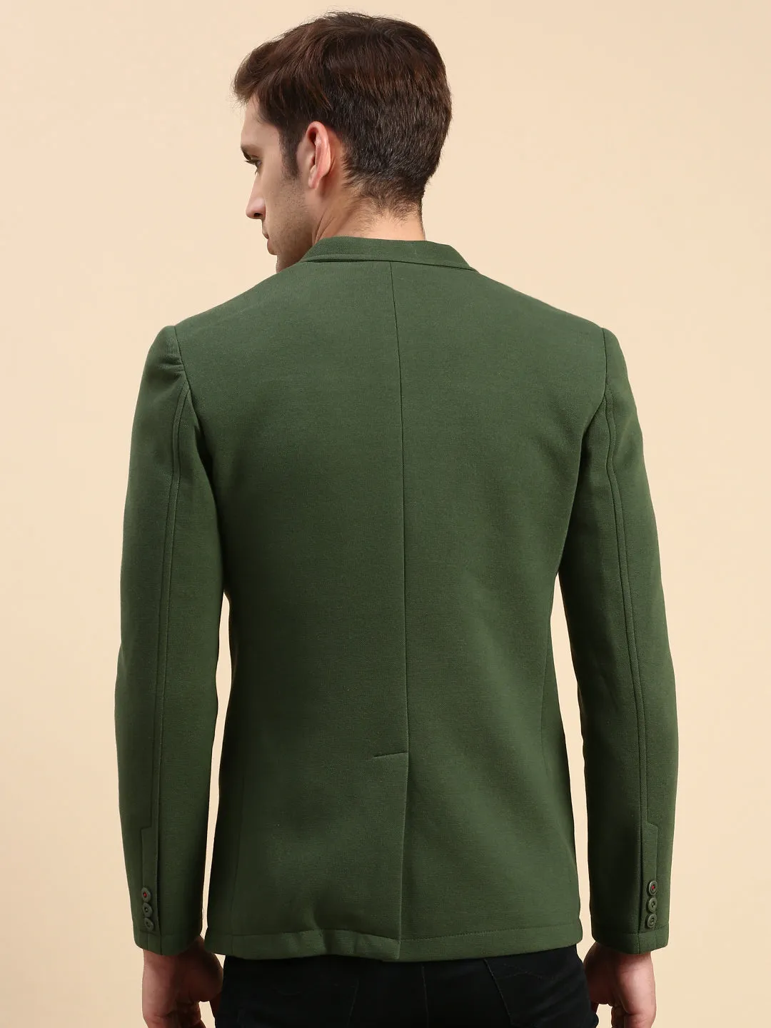 Men Green Slim-Fit Single Breasted Blazer