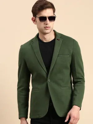 Men Green Slim-Fit Single Breasted Blazer