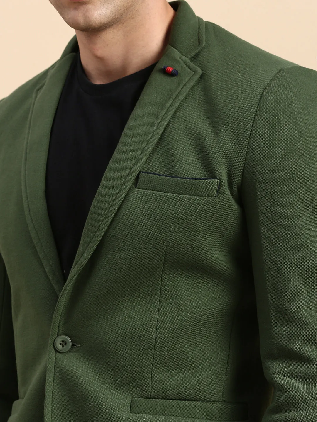 Men Green Slim-Fit Single Breasted Blazer