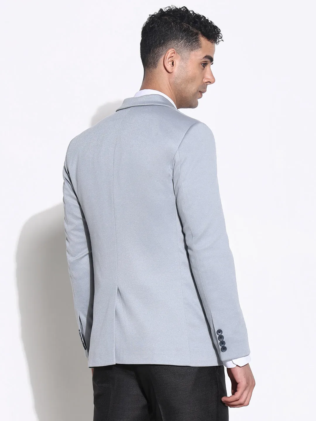 Men Grey Slim Fit Lapel Collar Single Breasted Blazer