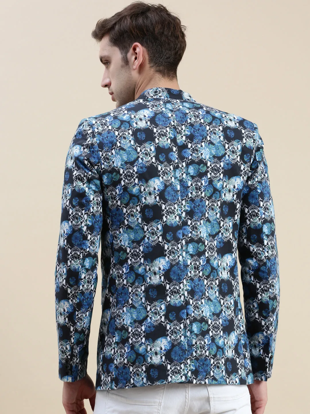 Men Multi Printed Cotton Single-Breasted Blazer