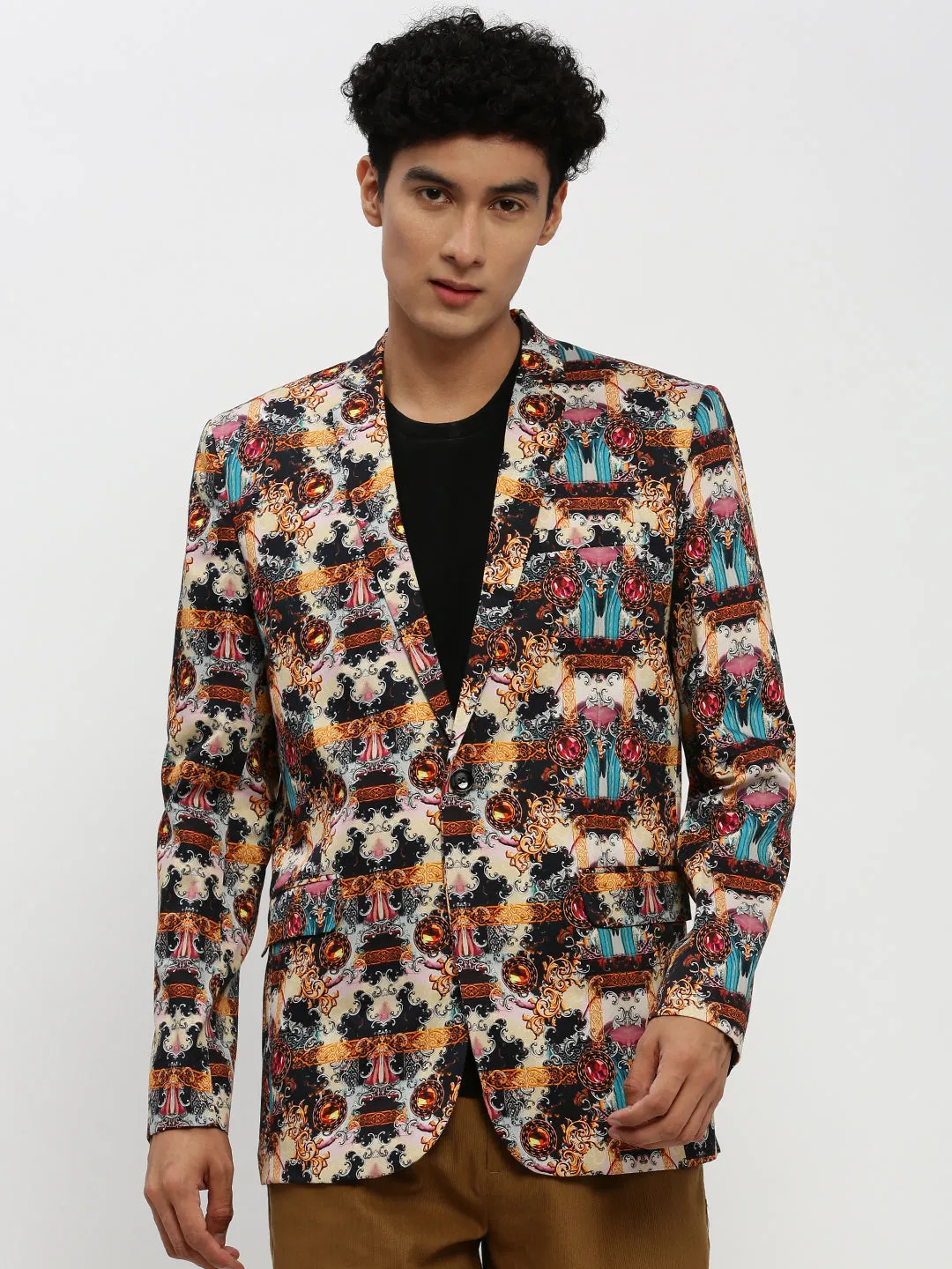 Men Multi Printed Single Breasted Slim Fit Blazer