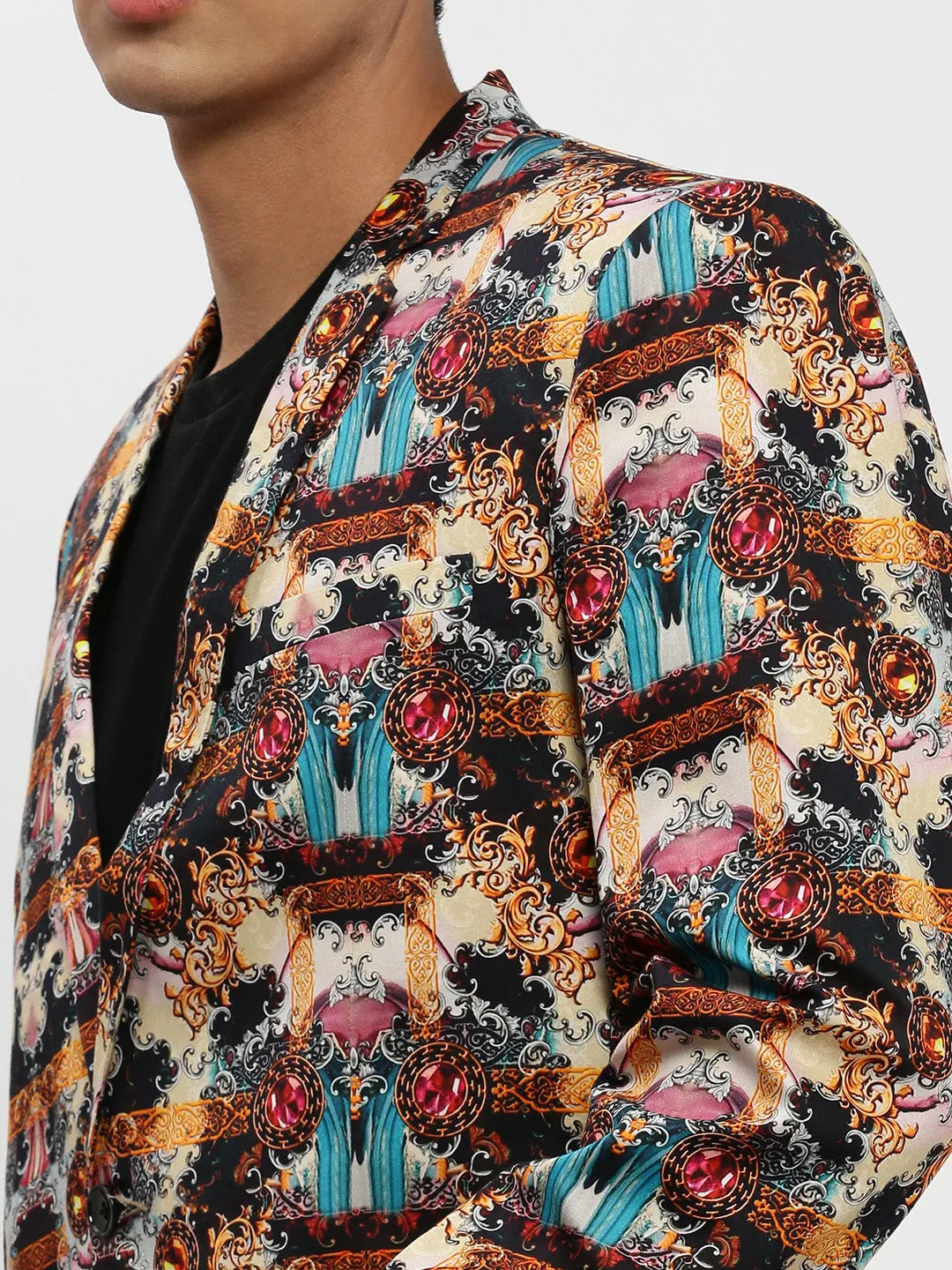Men Multi Printed Single Breasted Slim Fit Blazer