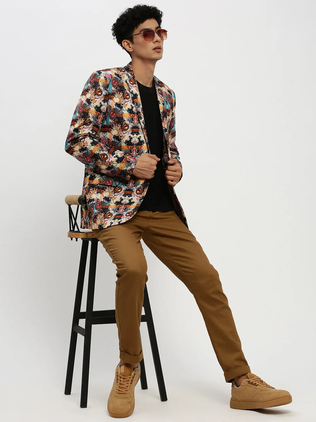 Men Multi Printed Single Breasted Slim Fit Blazer