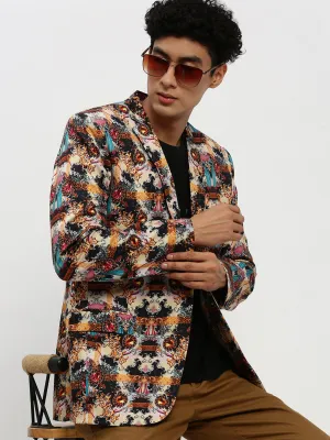Men Multi Printed Single Breasted Slim Fit Blazer