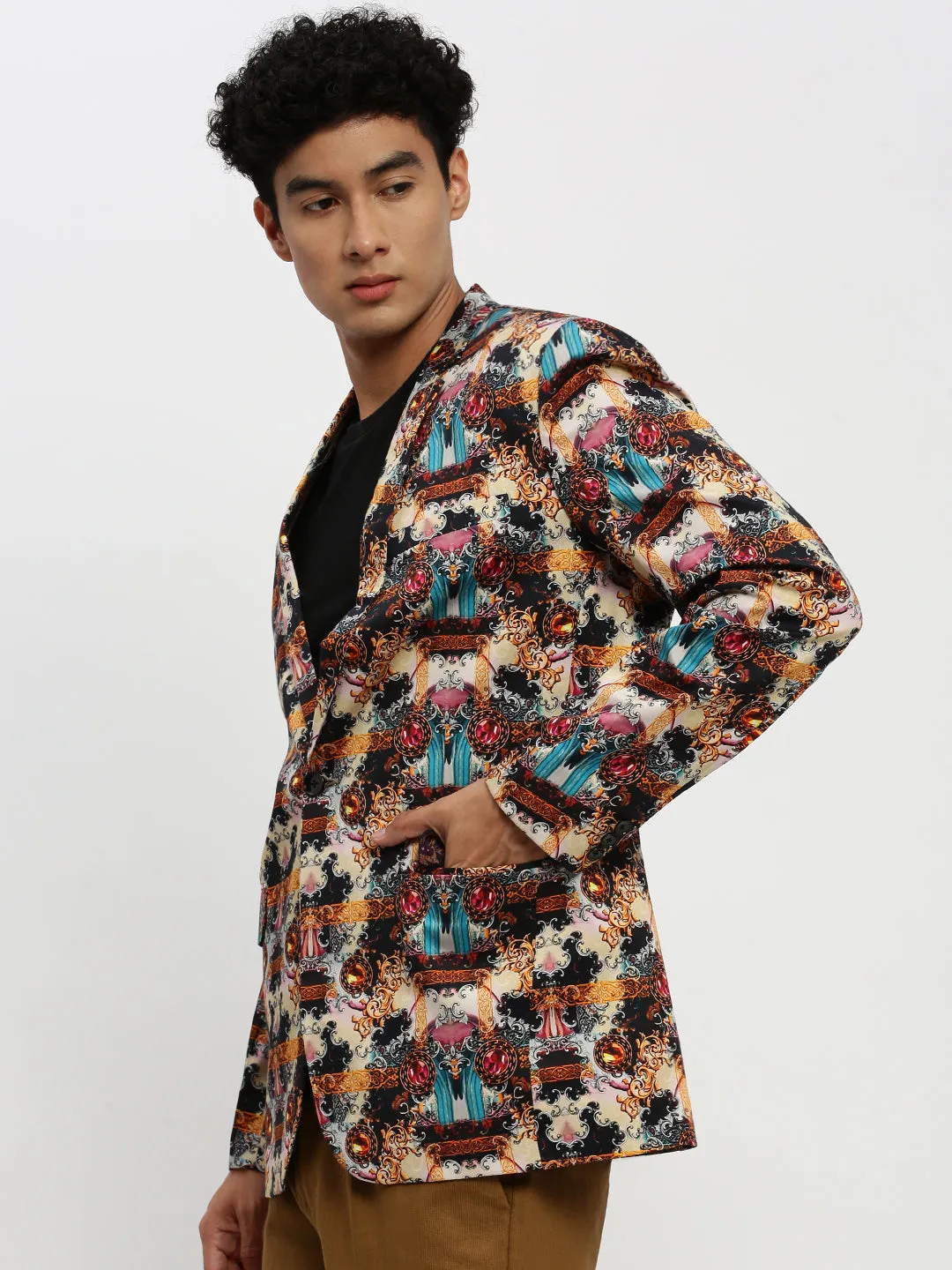 Men Multi Printed Single Breasted Slim Fit Blazer