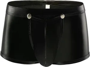 Men's Imitation Patent Leather Boxer Briefs Low Waist Sexy Pouch Trunks Underwear Metallic Shiny Thong Underpant