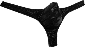 Mens Patent Leather Bikini Briefs Underwear Sexy Backless Bulge Pouch Bikini Tongs Low Waist Stretch Underpants (Black 1,Medium)