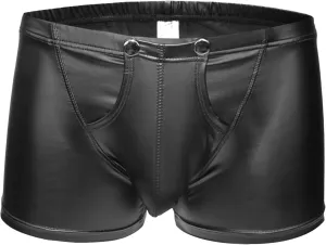 Men's Patent Leather Boxer Briefs Sport Supporter Workout Stretch Underpants Low Rise Sexy Pouch Trunks Underwear (Black,Large)
