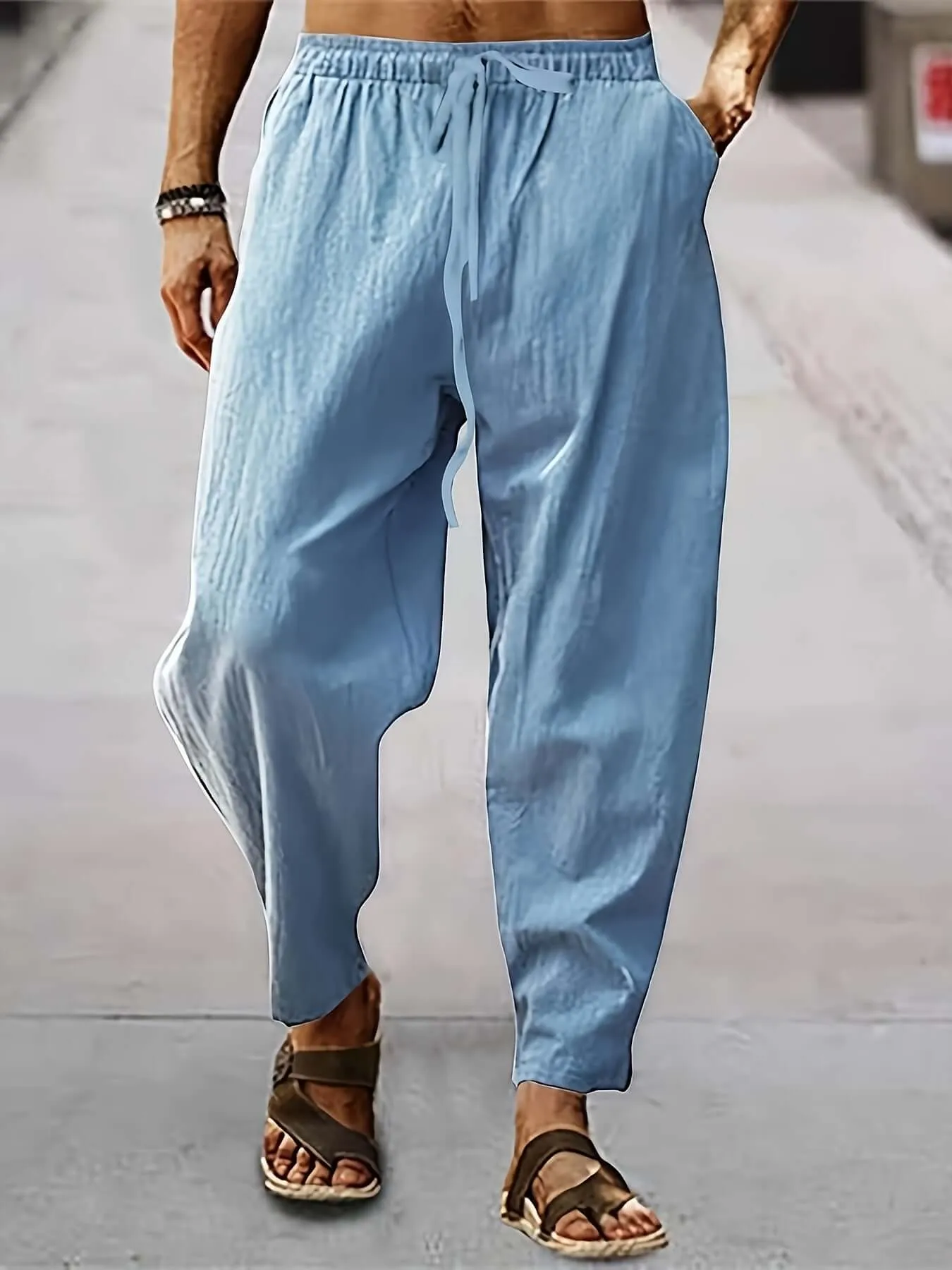 Men's Relaxed Fit Trousers: Breathable Cotton Linen Blend