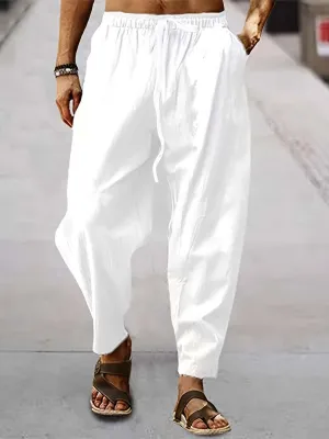Men's Relaxed Fit Trousers: Breathable Cotton Linen Blend