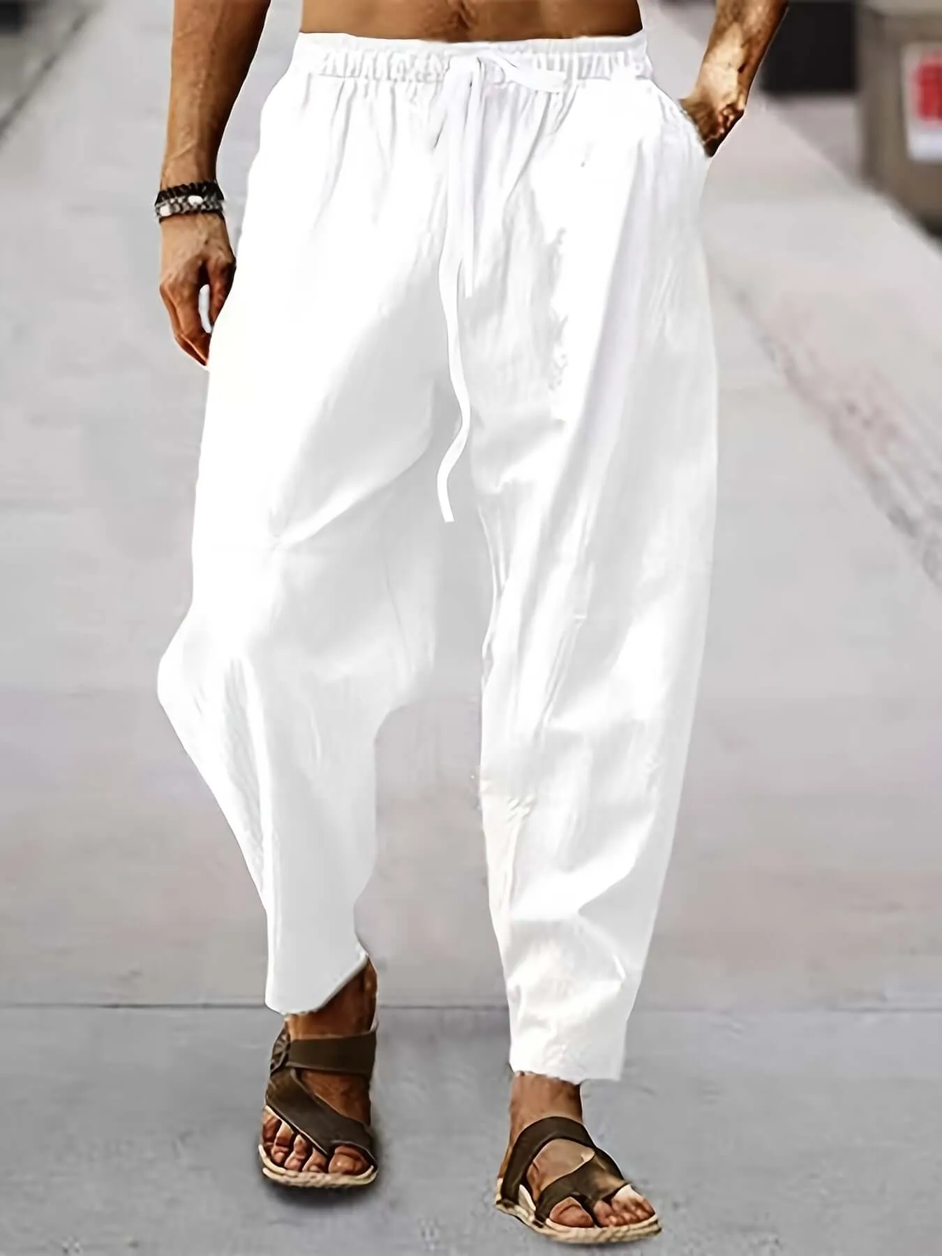 Men's Relaxed Fit Trousers: Breathable Cotton Linen Blend