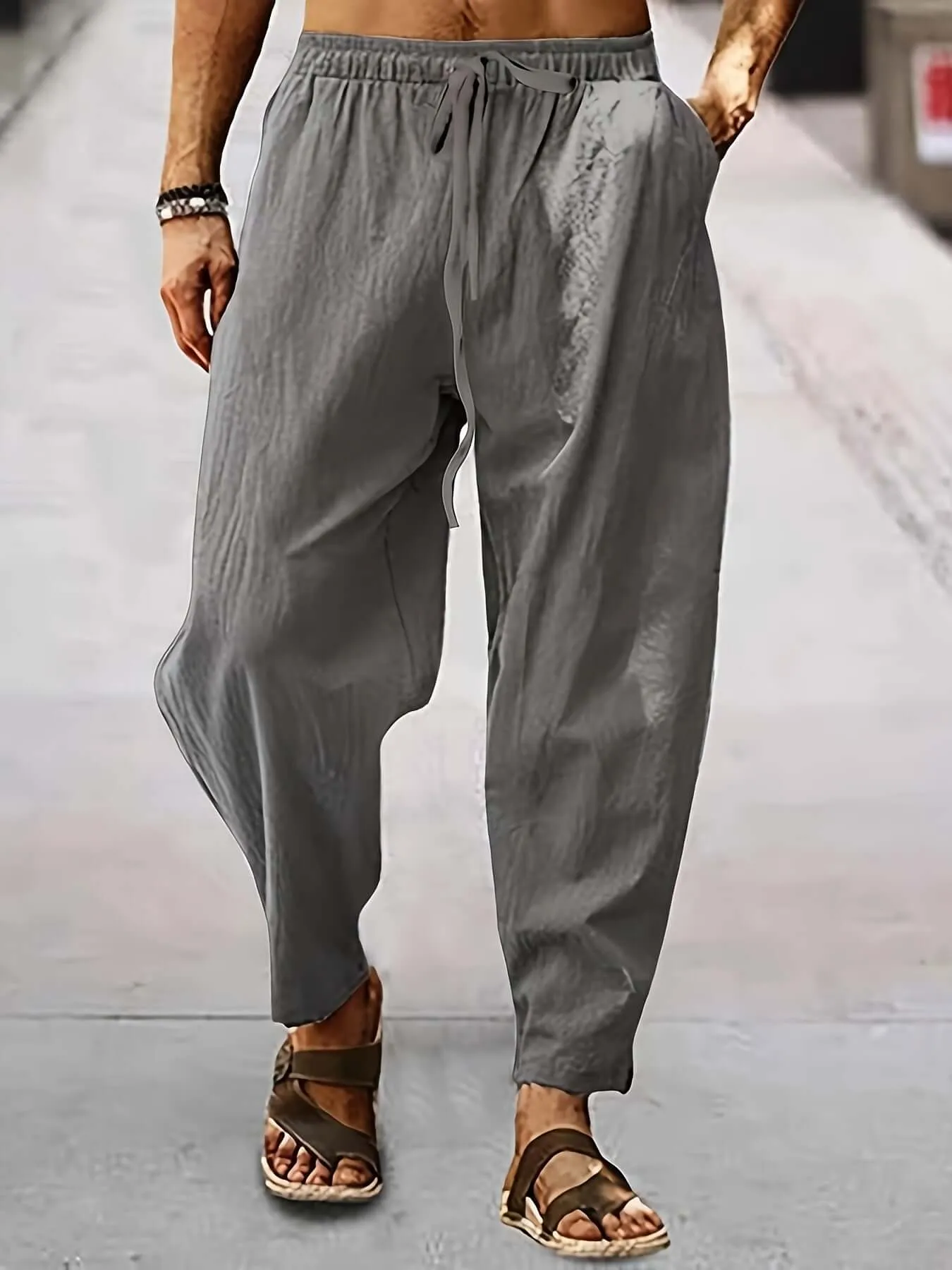 Men's Relaxed Fit Trousers: Breathable Cotton Linen Blend