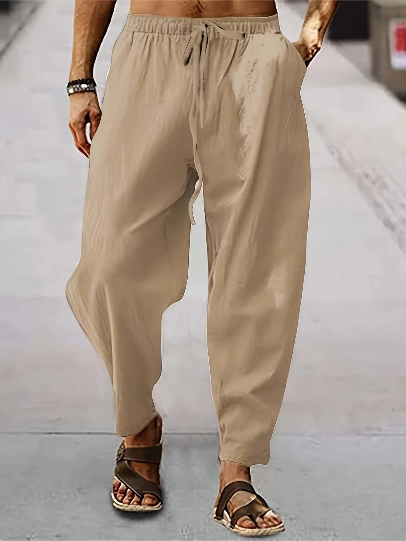 Men's Relaxed Fit Trousers: Breathable Cotton Linen Blend