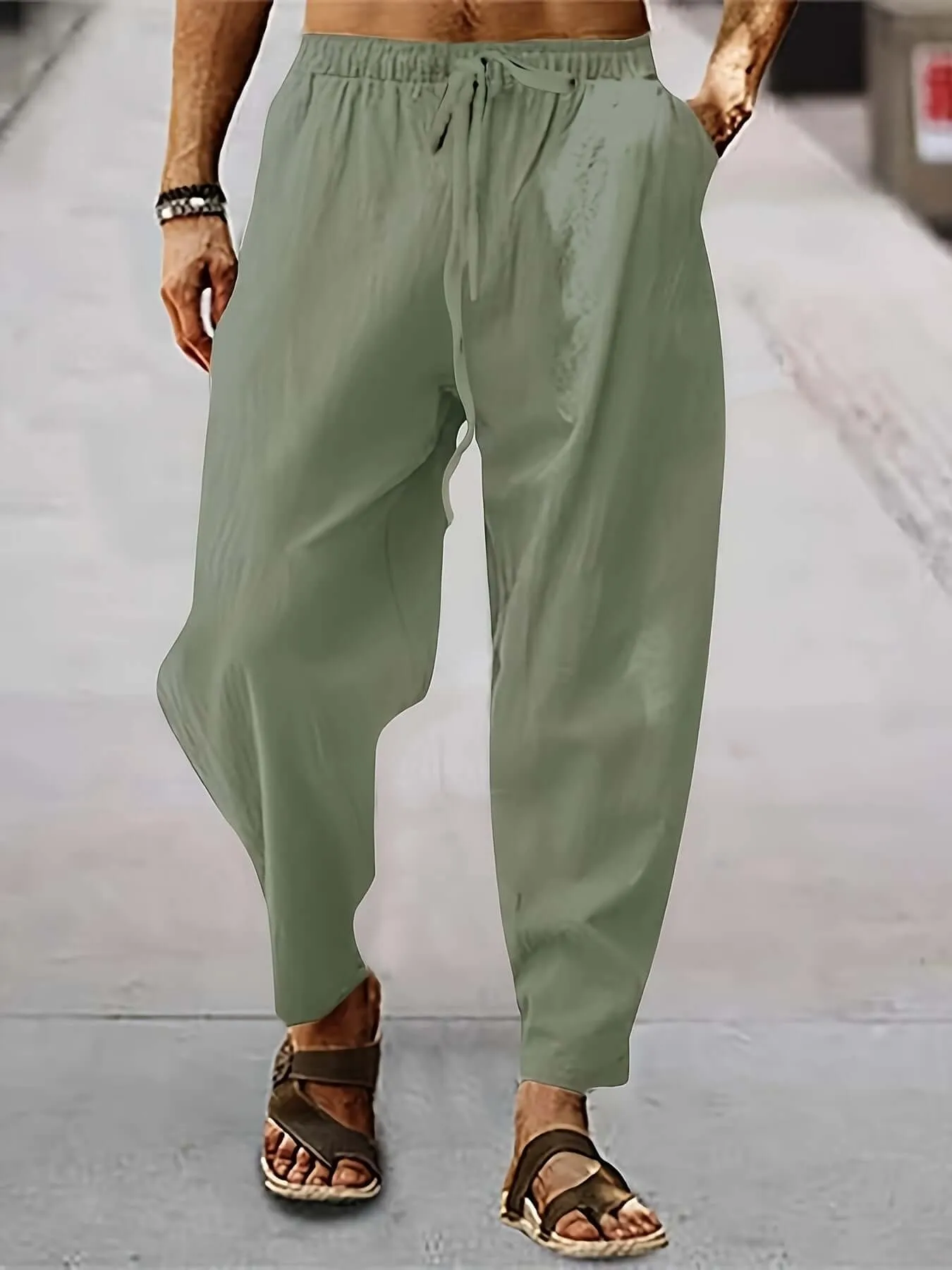 Men's Relaxed Fit Trousers: Breathable Cotton Linen Blend