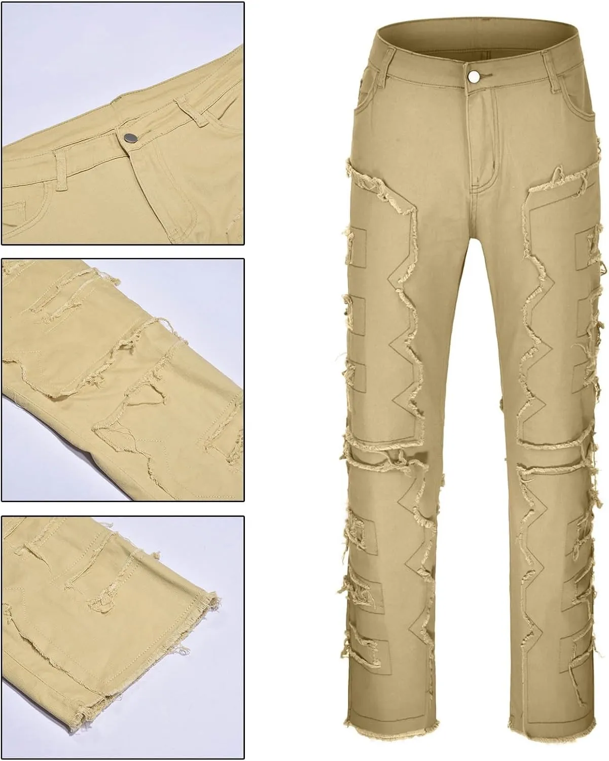 Mens Ripped Stacked Jeans Slim Fit Skinny Stretch Distressed Destroyed Denim Jeans Fashion Y2K Hip Hop Denim Pants