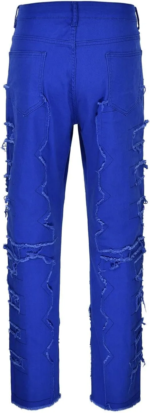 Mens Ripped Stacked Jeans Slim Fit Skinny Stretch Distressed Destroyed Denim Jeans Fashion Y2K Hip Hop Denim Pants