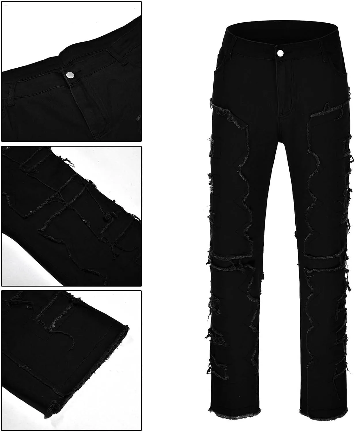 Mens Ripped Stacked Jeans Slim Fit Skinny Stretch Distressed Destroyed Denim Jeans Fashion Y2K Hip Hop Denim Pants