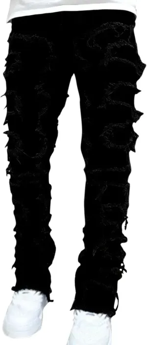 Mens Ripped Stacked Jeans Slim Fit Skinny Stretch Distressed Destroyed Denim Jeans Fashion Y2K Hip Hop Denim Pants