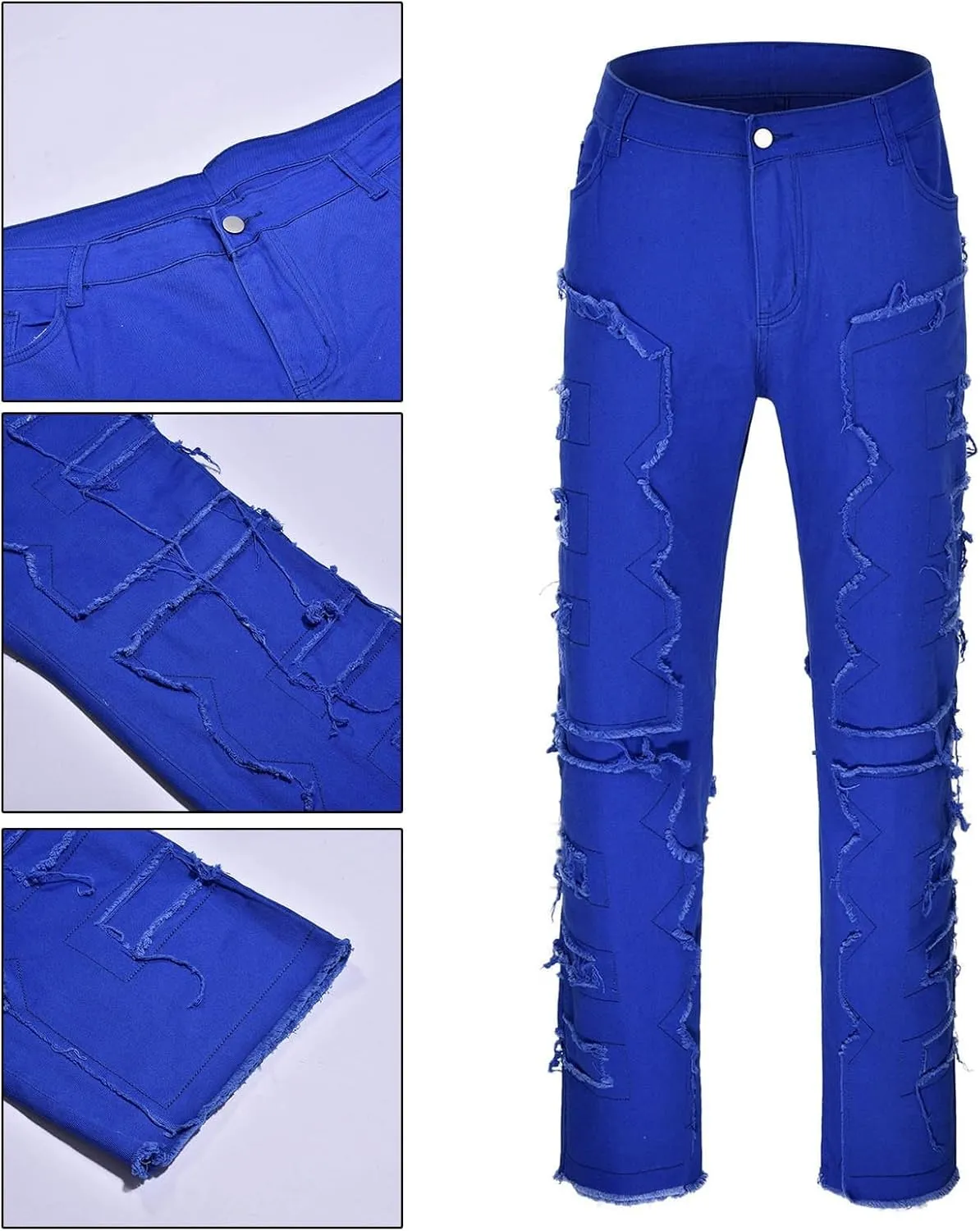 Mens Ripped Stacked Jeans Slim Fit Skinny Stretch Distressed Destroyed Denim Jeans Fashion Y2K Hip Hop Denim Pants