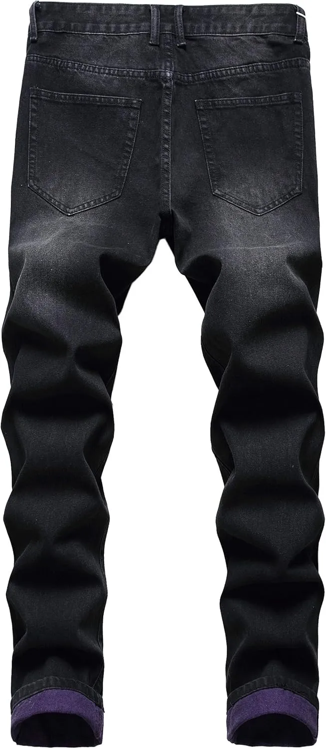 Men's Slim-fit Stretch Denim Jeans Featuring a Ripped Stretch Regular Pants