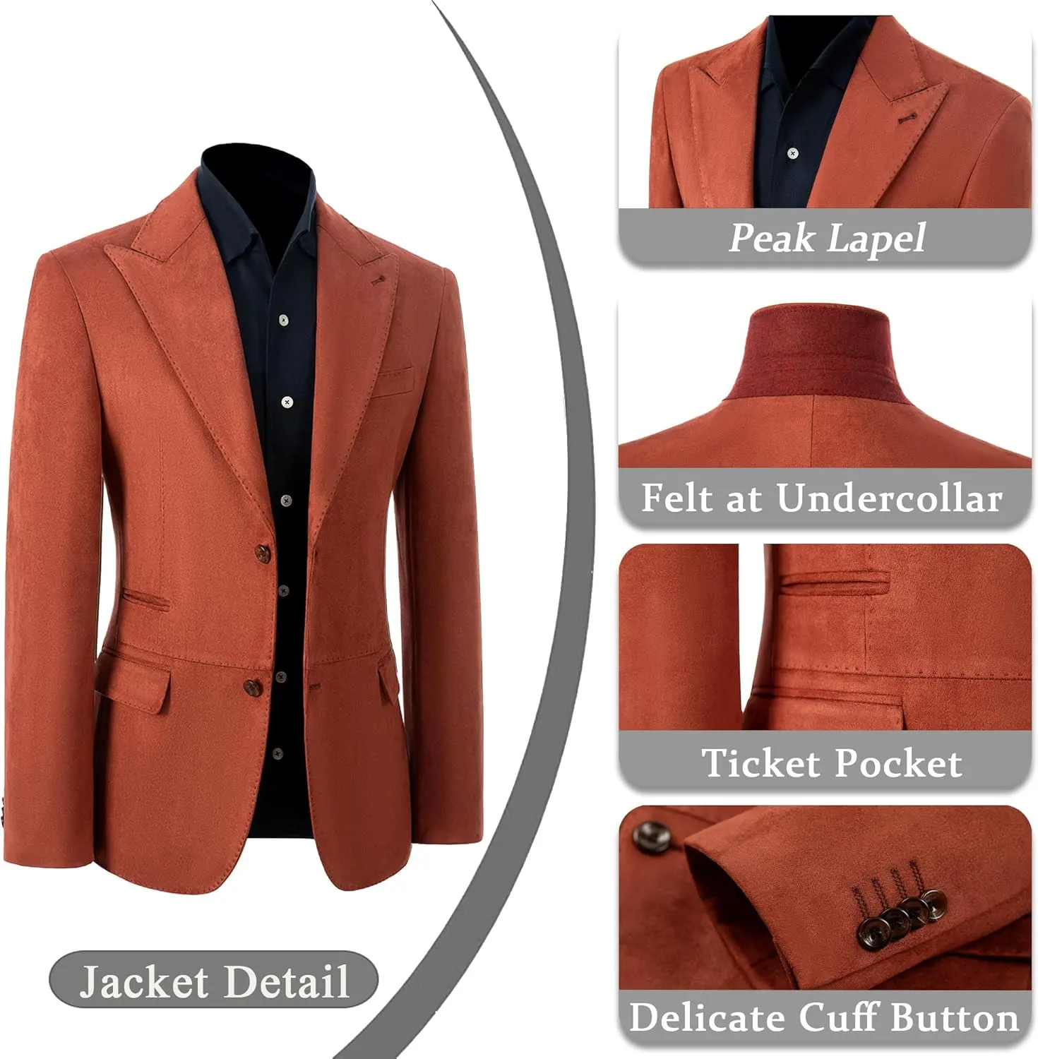 Mens Slim Fit Suits Formal Suede Suit for Men 2 Piece Wedding Prom Tuxedos Peak Lapel Business Party Suit Set