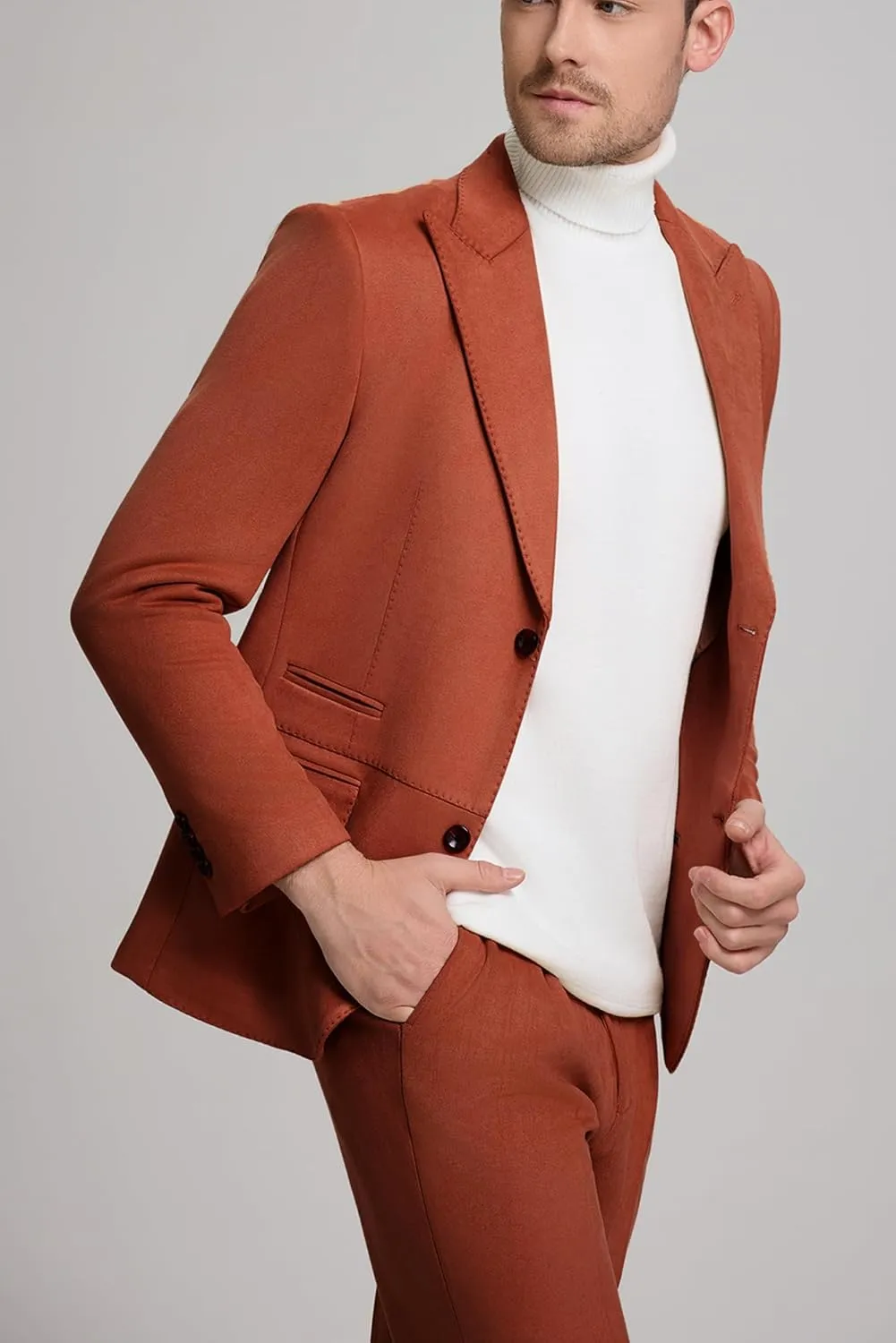 Mens Slim Fit Suits Formal Suede Suit for Men 2 Piece Wedding Prom Tuxedos Peak Lapel Business Party Suit Set