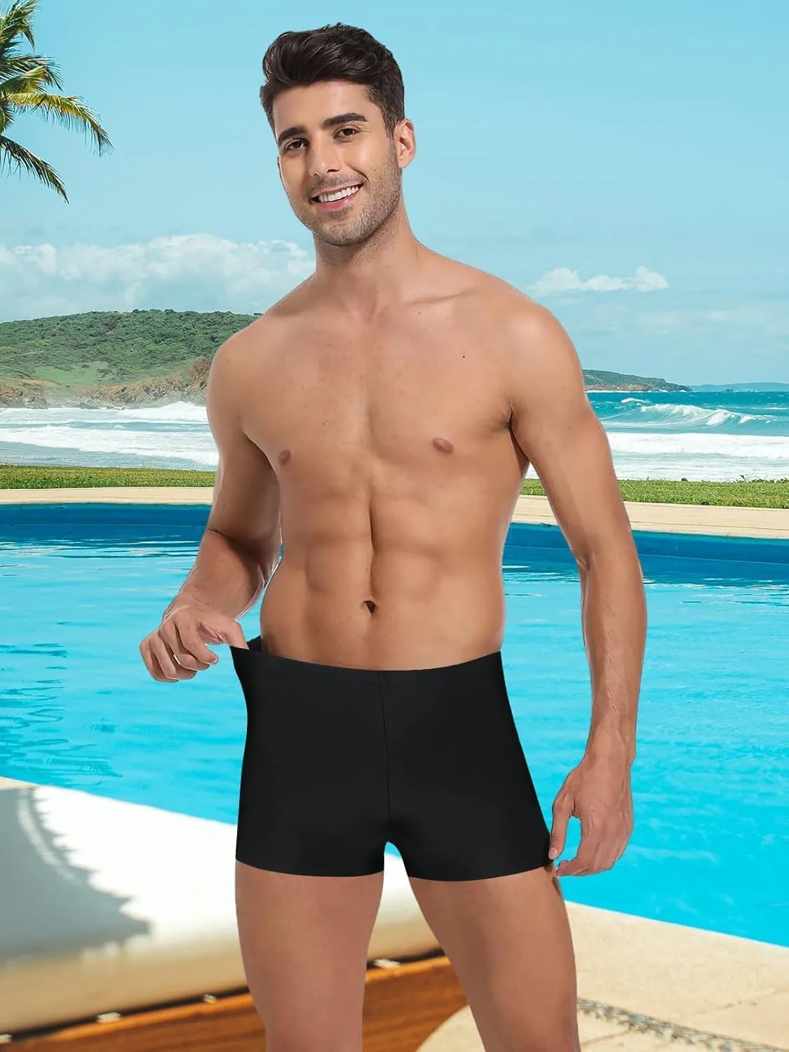 Mens-Swim-Jammers Athletic-Swimwear Quick-Dry-Shorts Durable-Team-Swimsuits - Drawstring Competition Swimming UPF50 