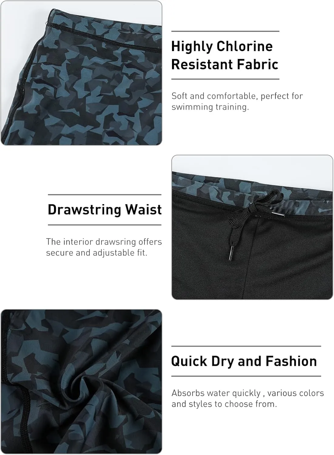 Mens-Swim-Jammers Athletic-Swimwear Quick-Dry-Shorts Durable-Team-Swimsuits - Drawstring Competition Swimming UPF50 