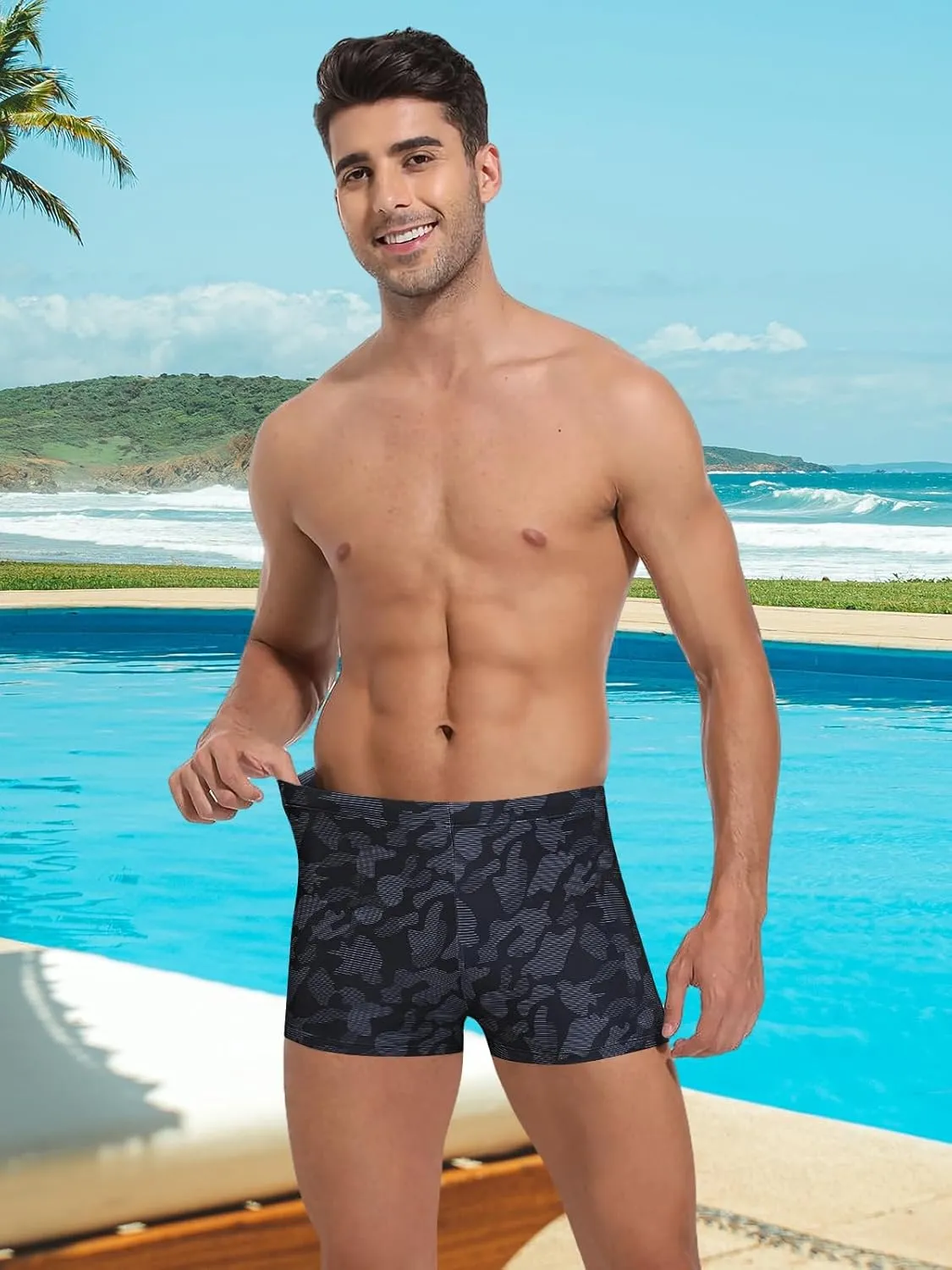 Mens-Swim-Jammers Athletic-Swimwear Quick-Dry-Shorts Durable-Team-Swimsuits - Drawstring Competition Swimming UPF50 