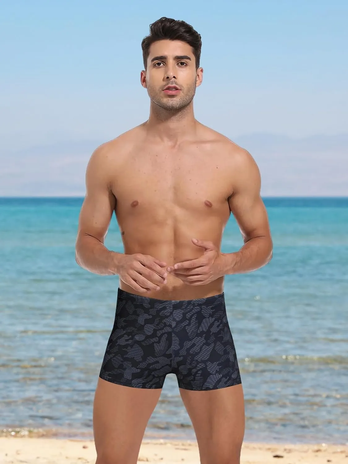 Mens-Swim-Jammers Athletic-Swimwear Quick-Dry-Shorts Durable-Team-Swimsuits - Drawstring Competition Swimming UPF50 