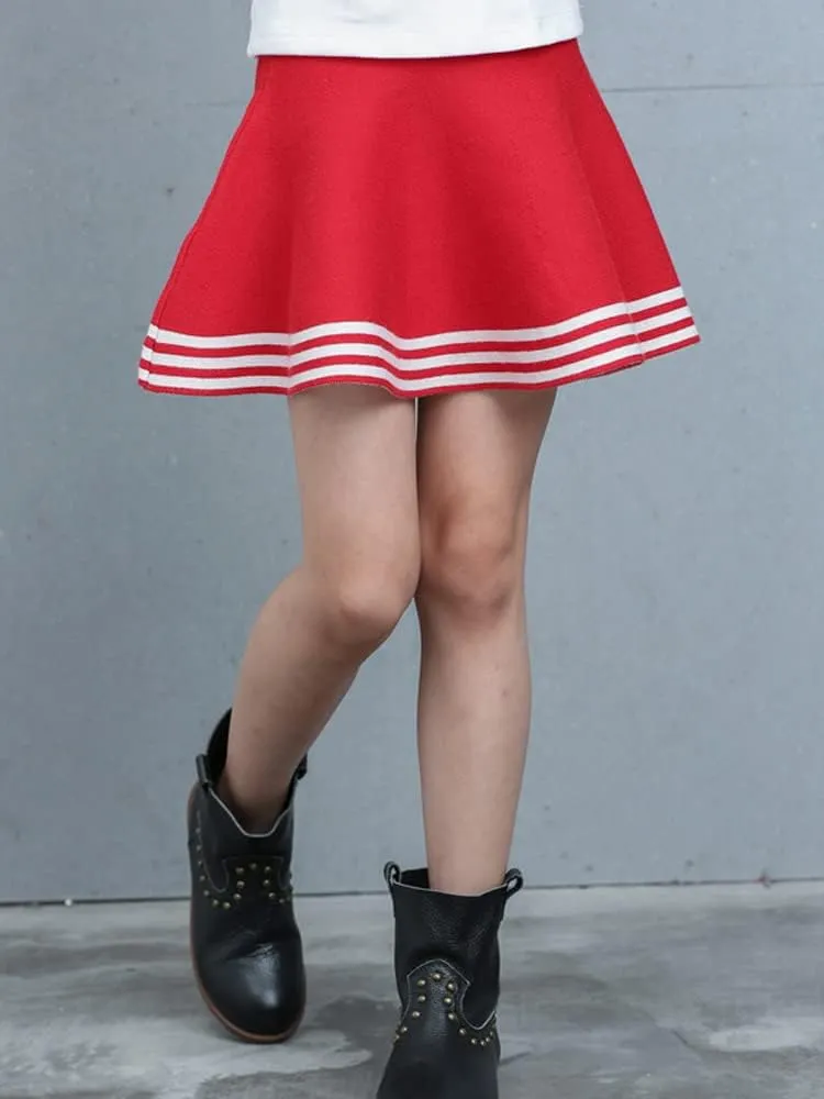 Mesinsefra Little Big Girls' High Waist Knitted Flared Pleated Skirt Casual
