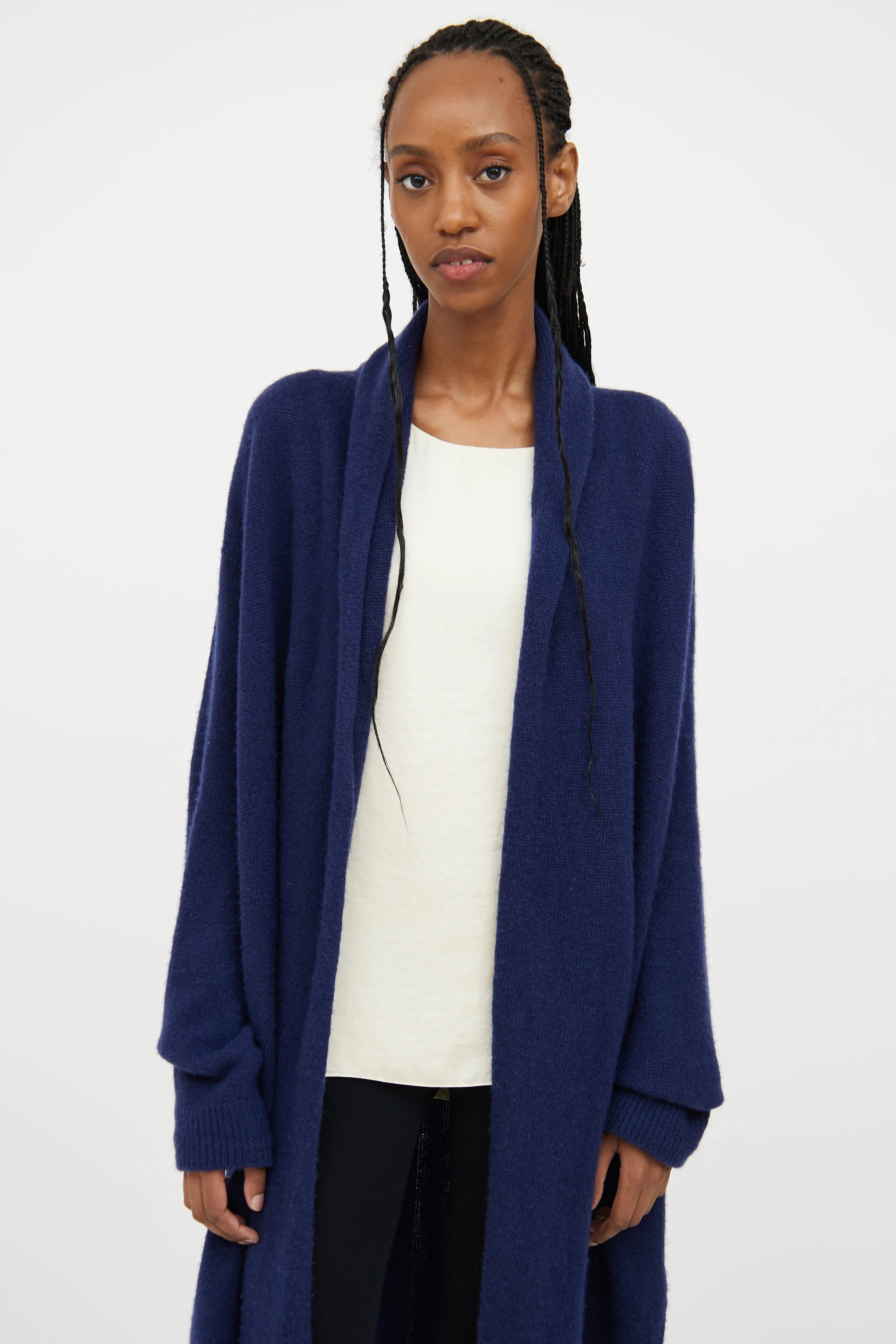 Navy Cashmere Blend Open Cardigan