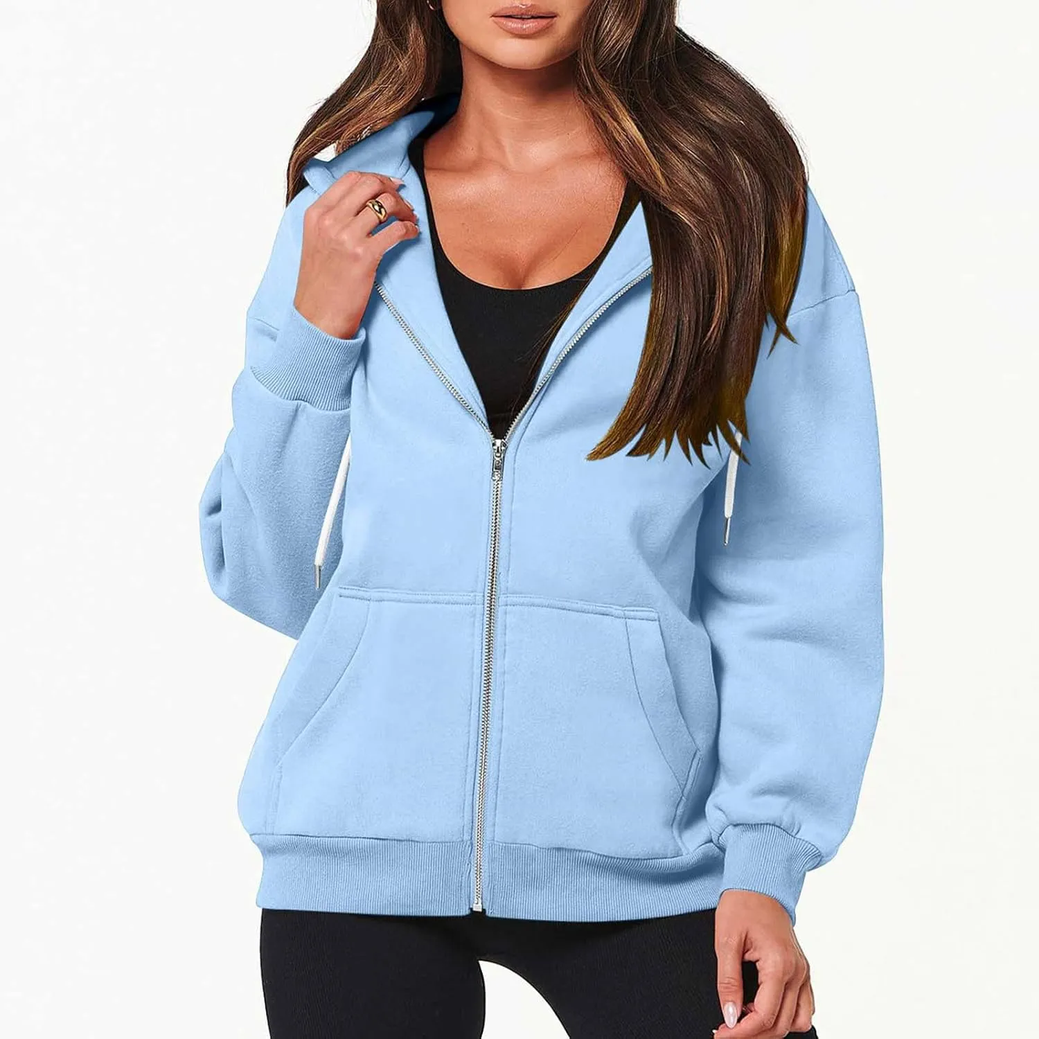 nerohusy Women's Cute Hoodies Girl Fall 2023 Jacket Oversized Sweatshirts Casual Drawstring Zip Up Y2K Hoodie with Pocket