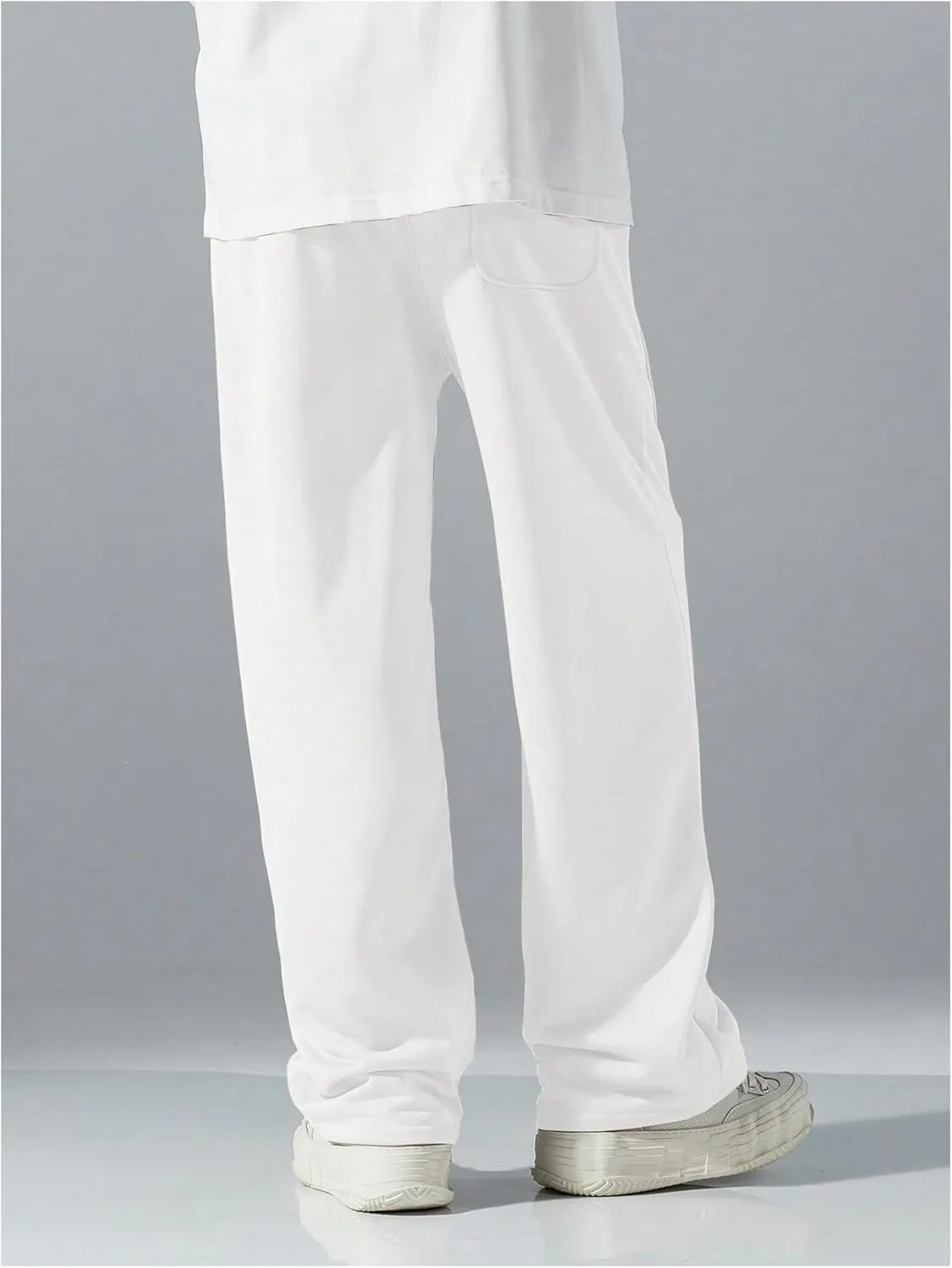 OYOANGLE Men's Drawstring Elastic Waist Baggy Sweatpants Y2K Loose Wide Leg Long Pants with Pocket